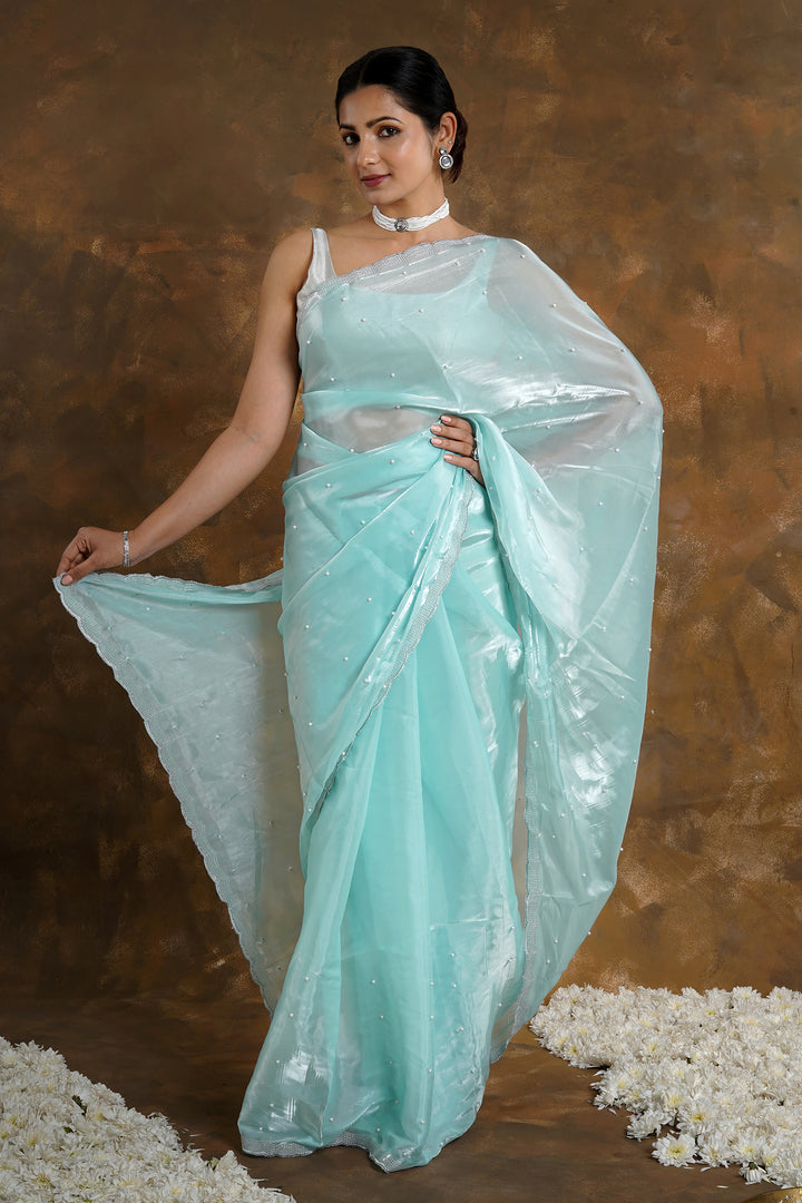 Teejh Morning Dew Pearl Tissue Saree