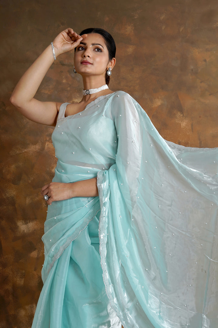 Teejh Morning Dew Pearl Tissue Saree