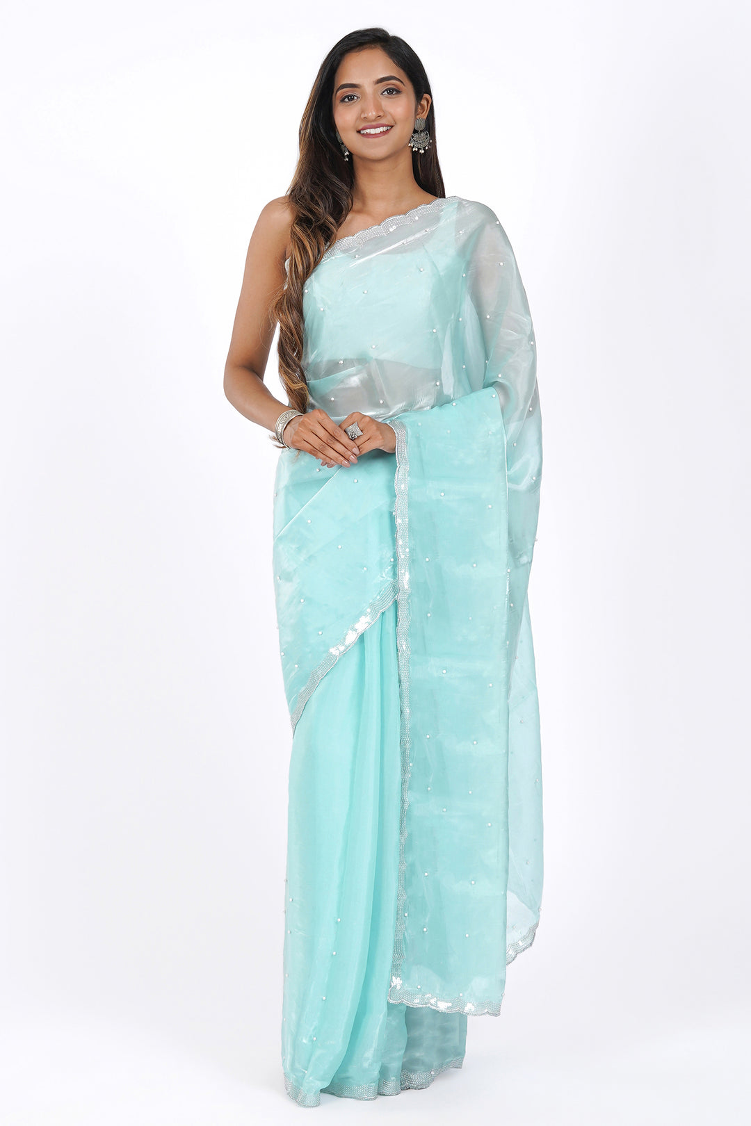Teejh Morning Dew Pearl Tissue Saree
