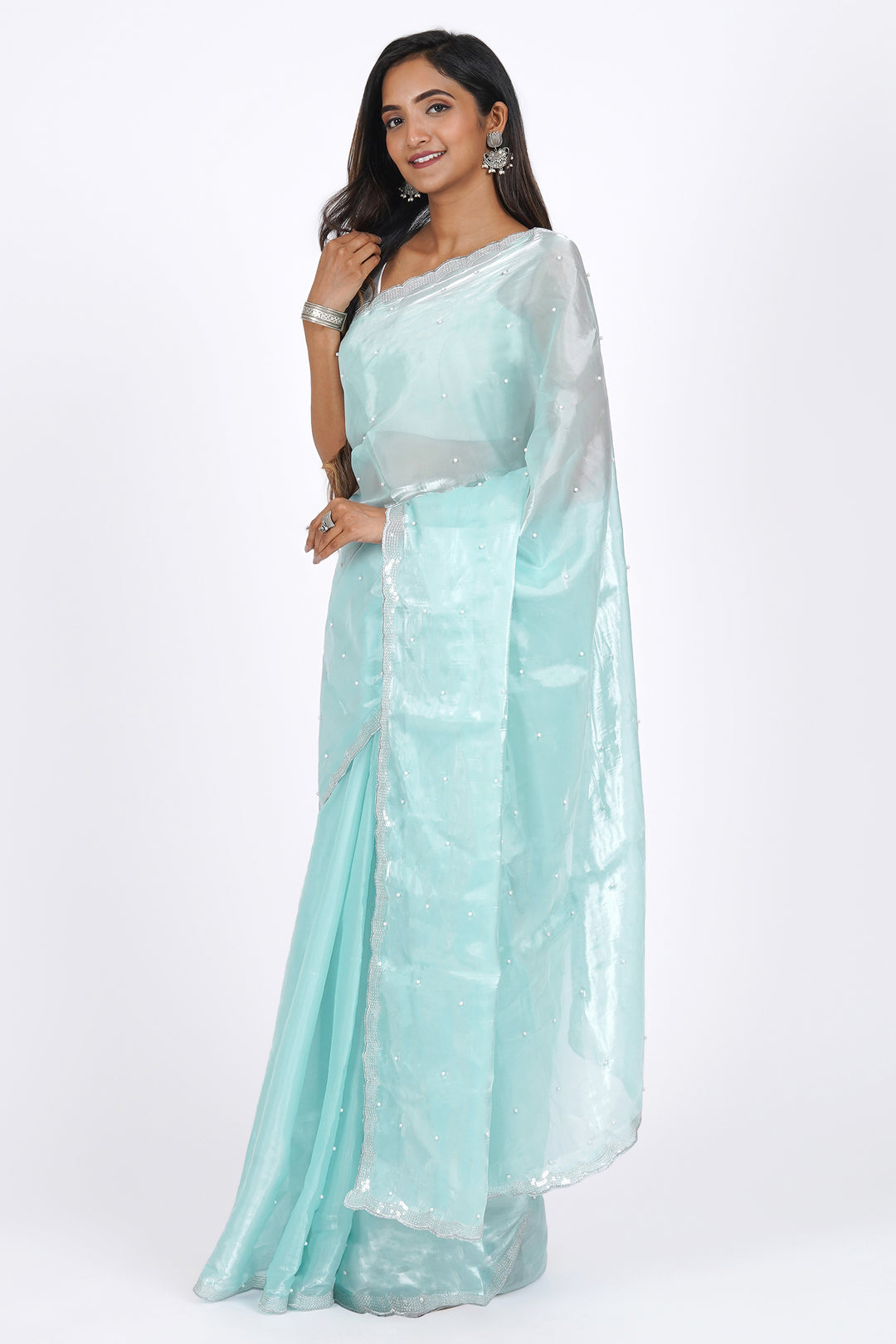 Teejh Morning Dew Pearl Tissue Saree