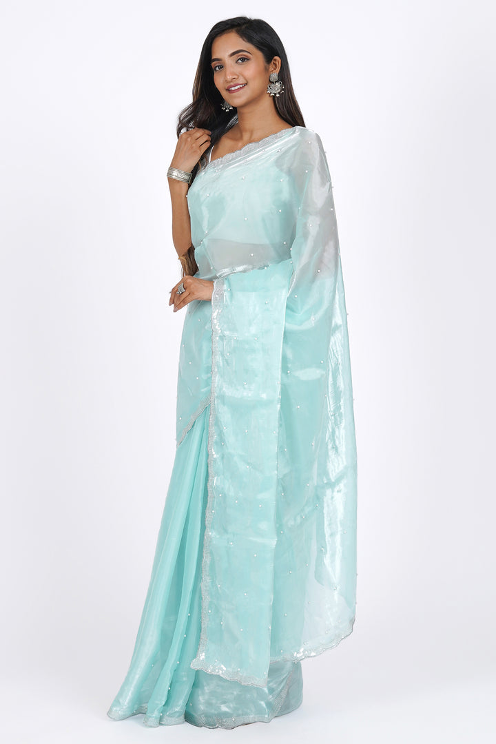 Teejh Morning Dew Pearl Tissue Saree
