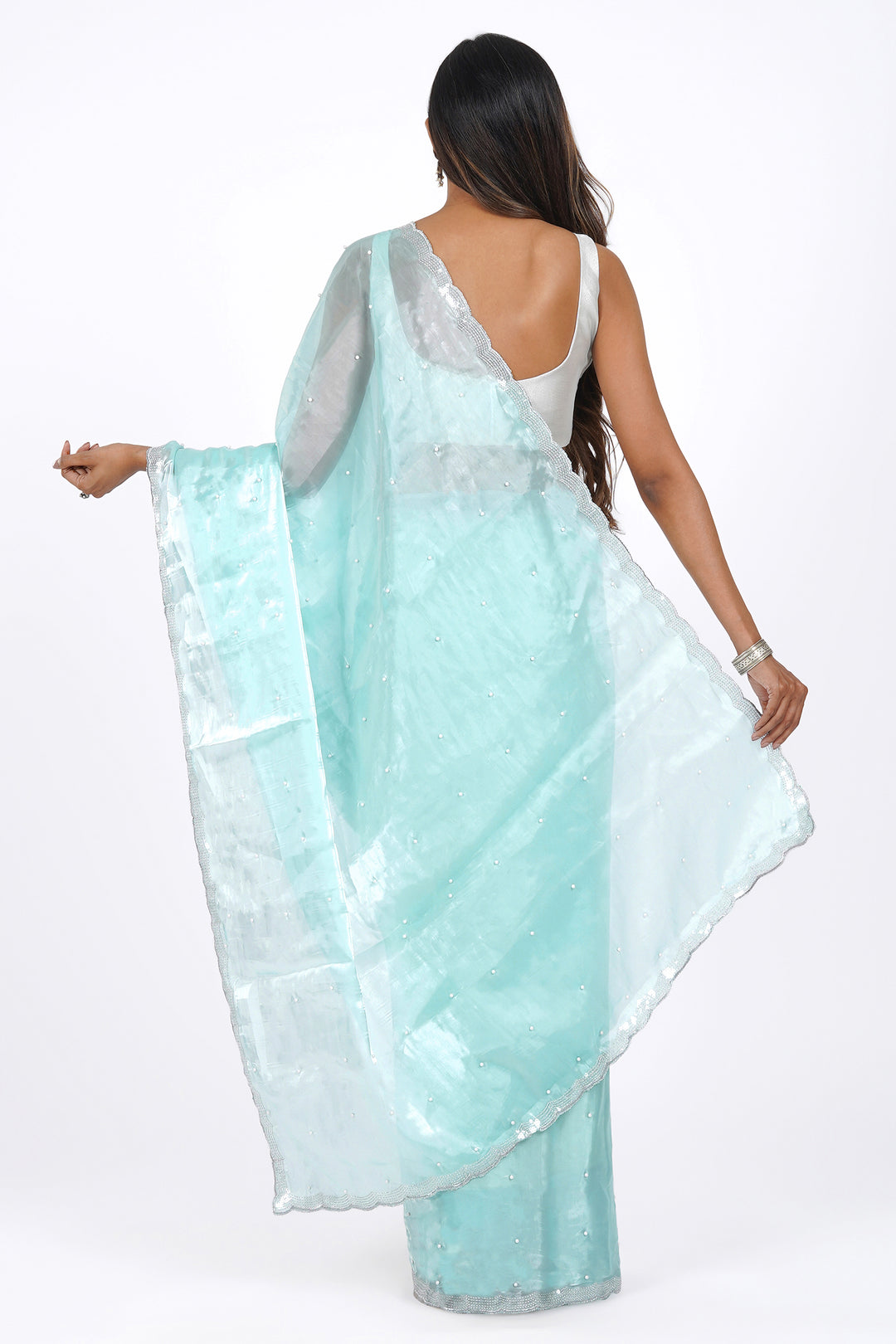 Teejh Morning Dew Pearl Tissue Saree
