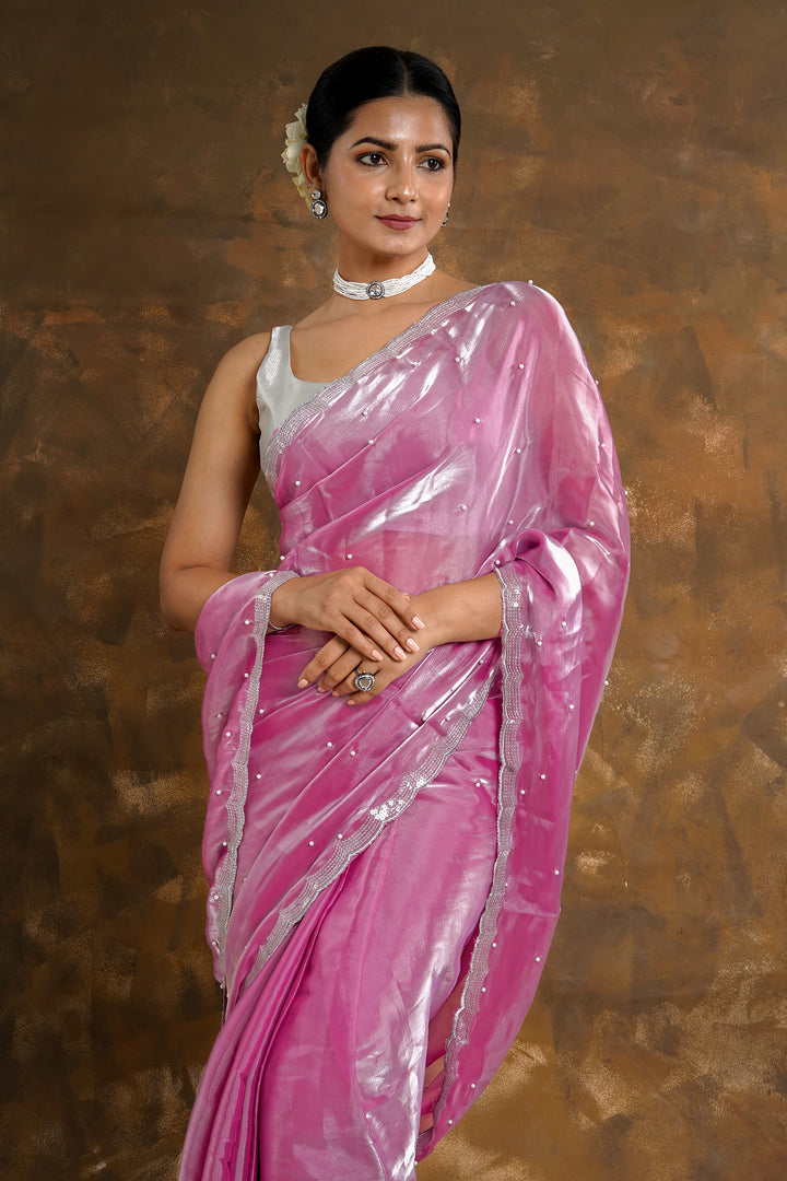Teejh Pearlescent Pink Tissue Saree