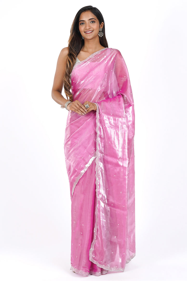 Teejh Pearlescent Pink Tissue Saree
