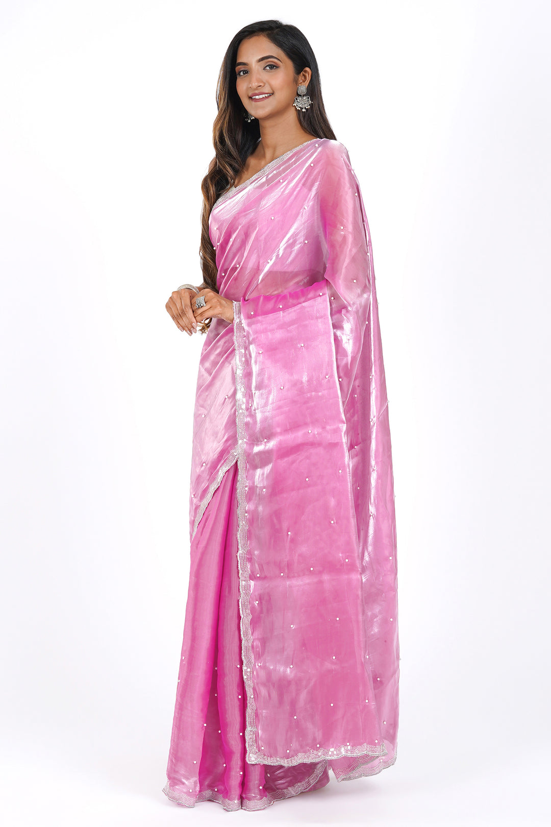 Teejh Pearlescent Pink Tissue Saree