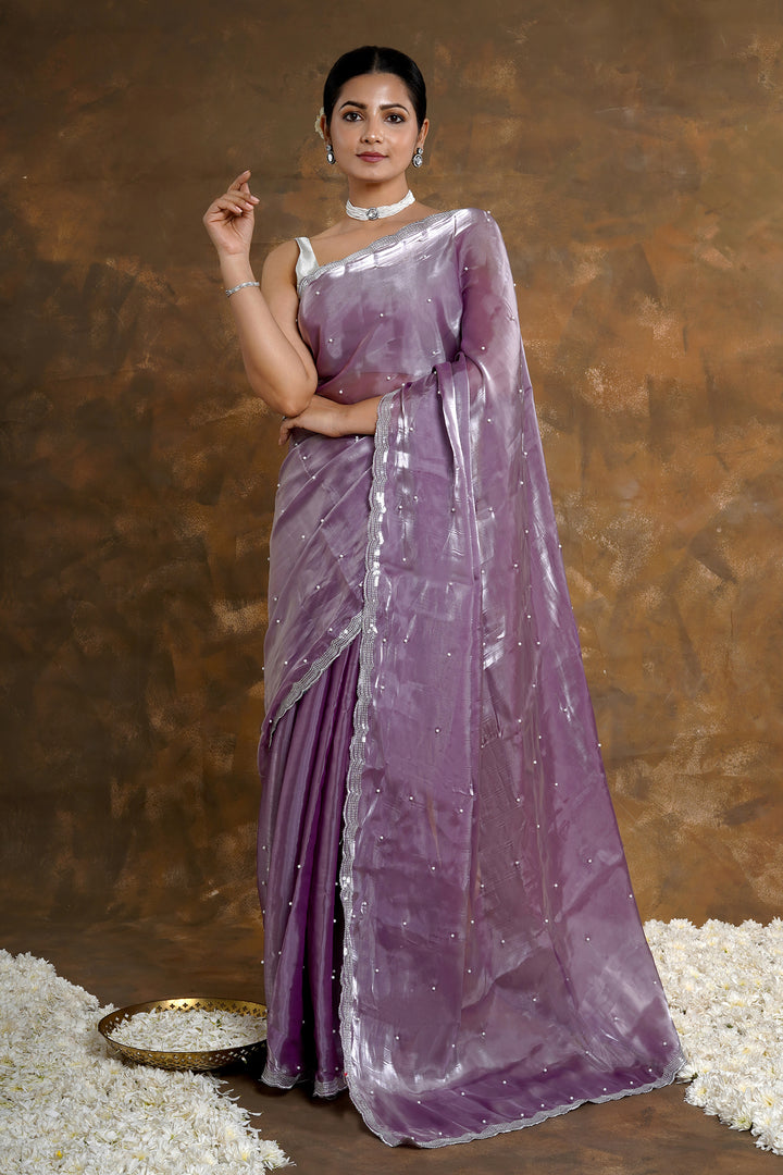 Teejh Lilac Dream Pearl Tissue Saree