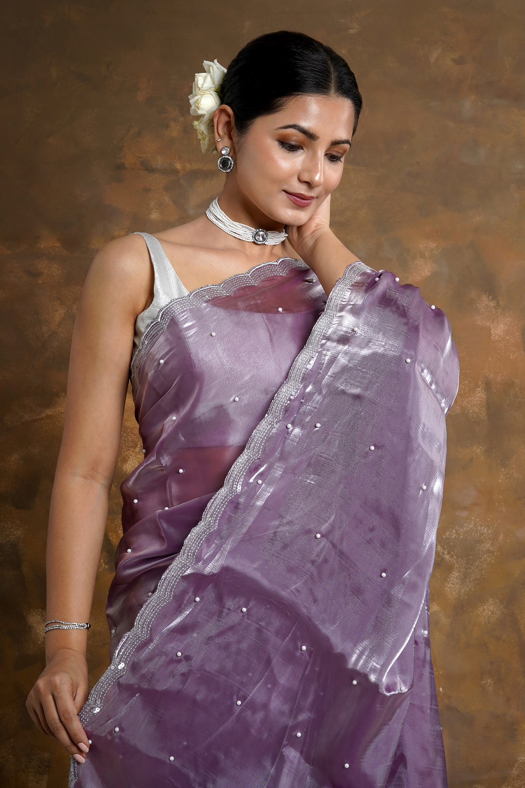 Teejh Lilac Dream Pearl Tissue Saree