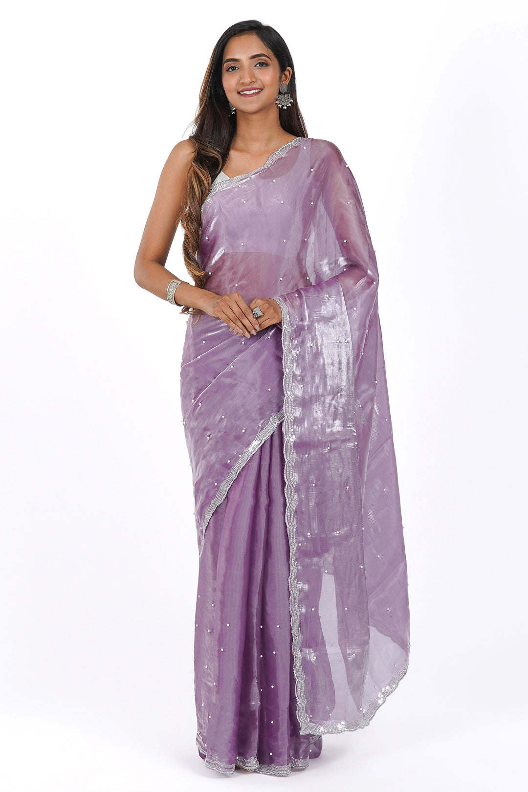 Teejh Lilac Dream Pearl Tissue Saree