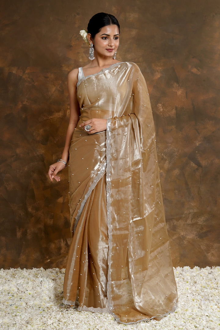 Teejh Golden Age Pearl Tissue Saree