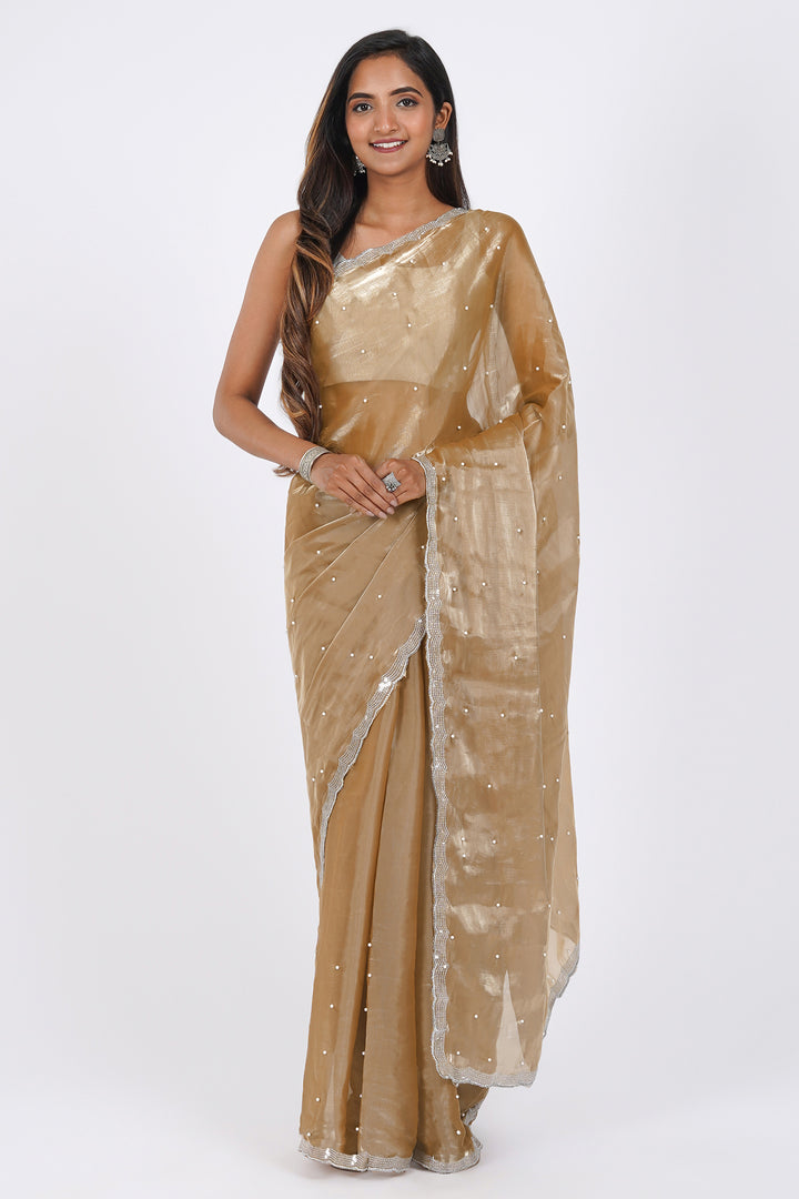 Teejh Golden Age Pearl Tissue Saree