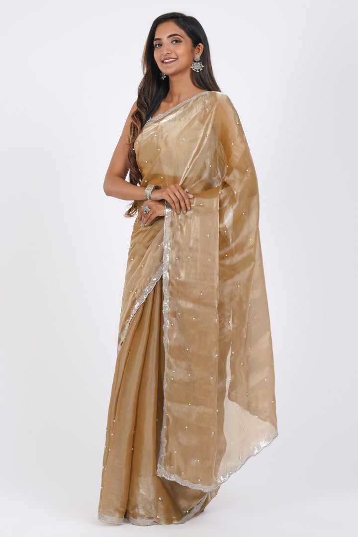 Teejh Golden Age Pearl Tissue Saree