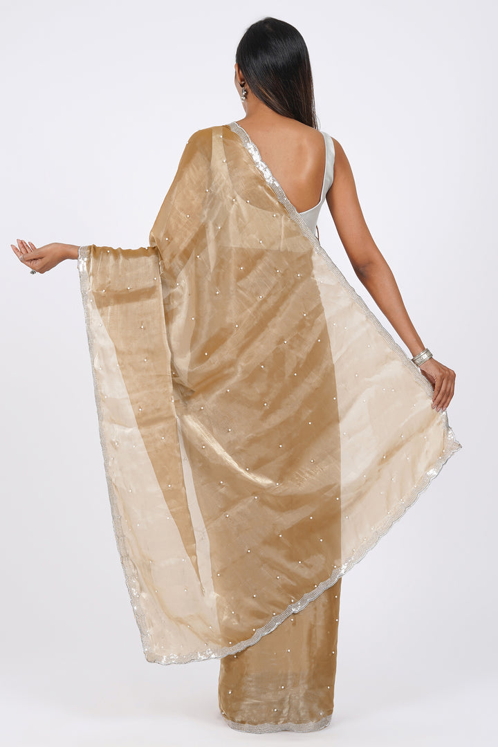 Teejh Golden Age Pearl Tissue Saree