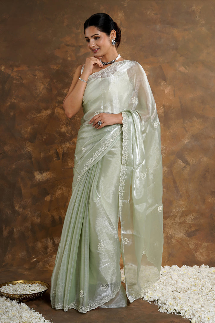 Teejh Vaishnavi Green Tissue Saree