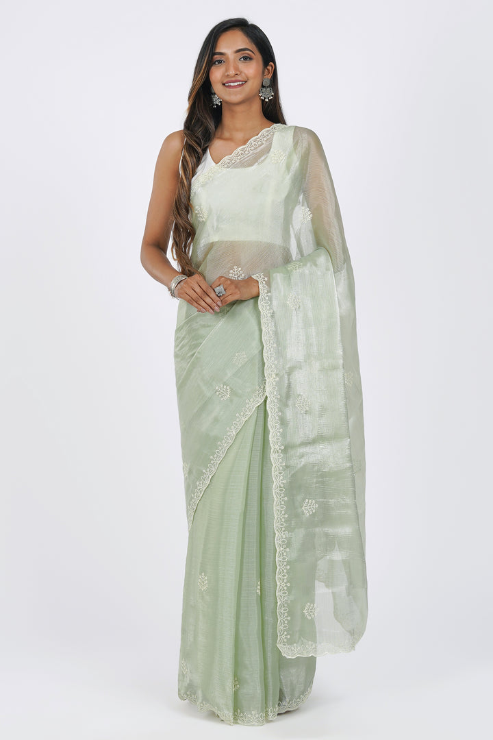 Teejh Vaishnavi Green Tissue Saree