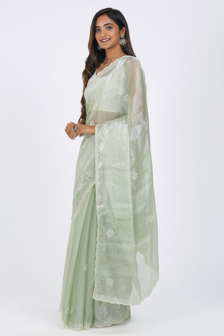 Teejh Vaishnavi Green Tissue Saree
