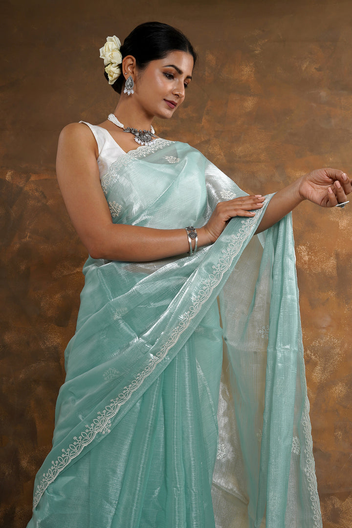 Teejh Pravallika Blue Tissue Saree