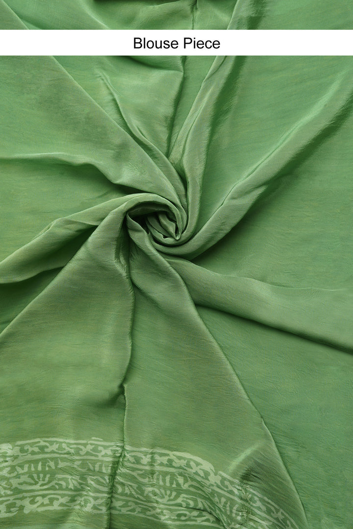 Olive Oasis Block Print Chiffon Saree