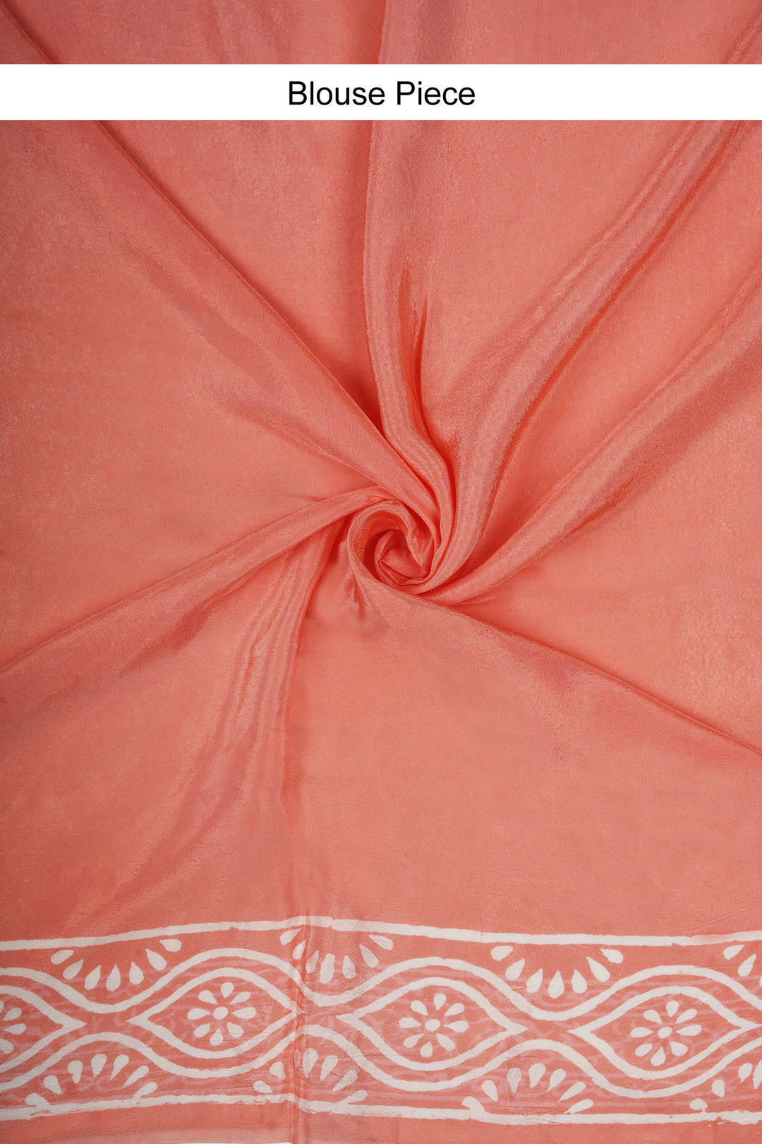 Peach Blossom Block Print Chiffon Saree