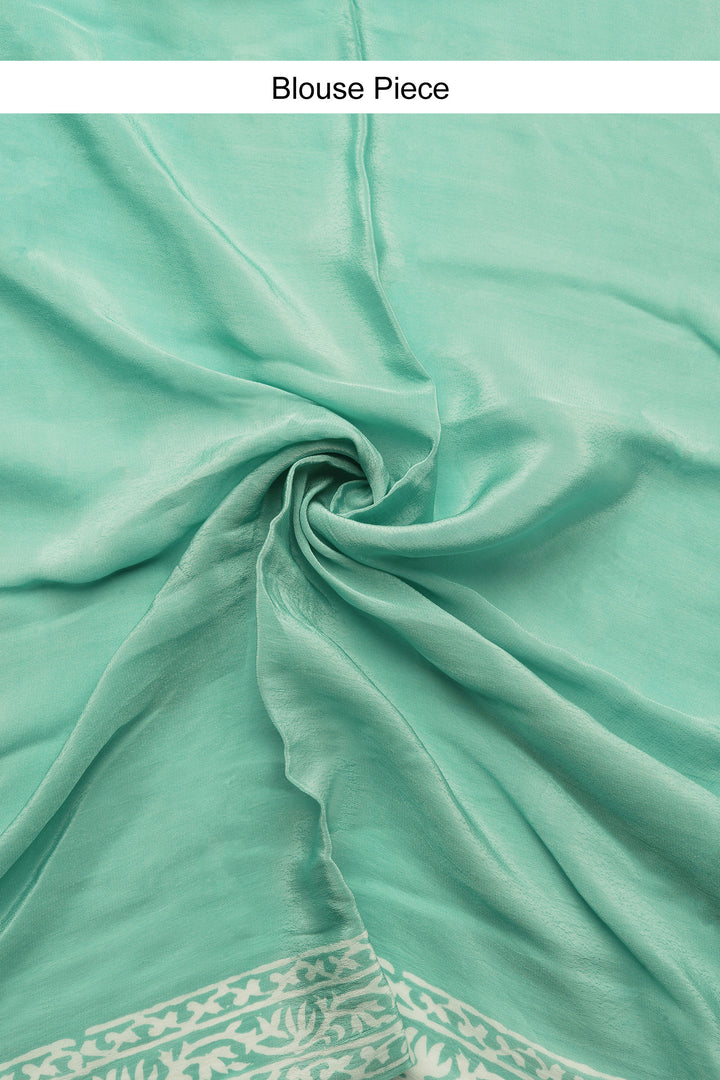 Tranquil Turquiose Block Print Chiffon Saree