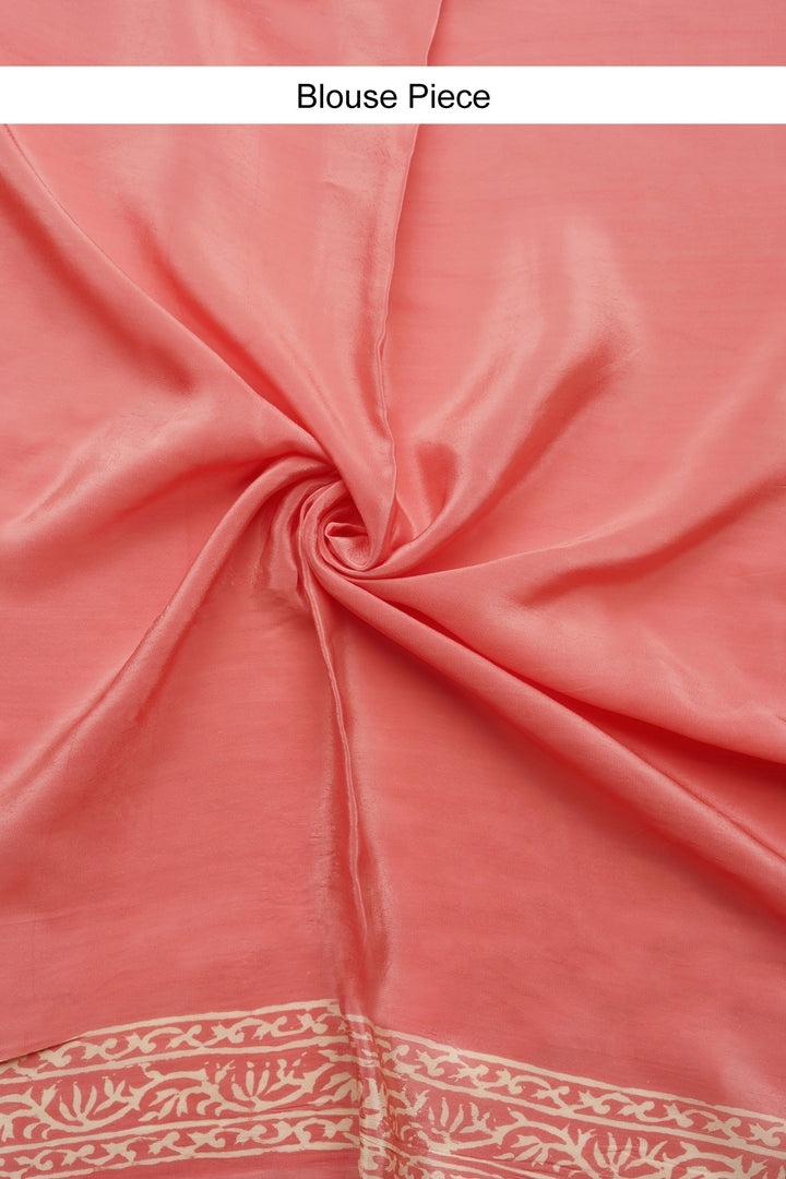 Blush Pink Block Print Chiffon Saree