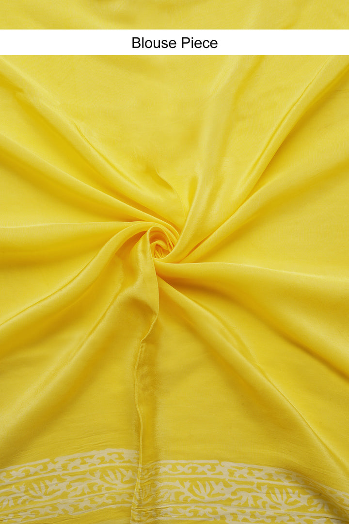 Mellow Yellow Block Print Chiffon Saree