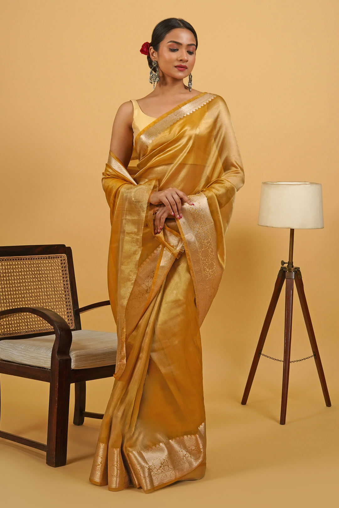 Kanika Mustard Banarasi Tissue Saree