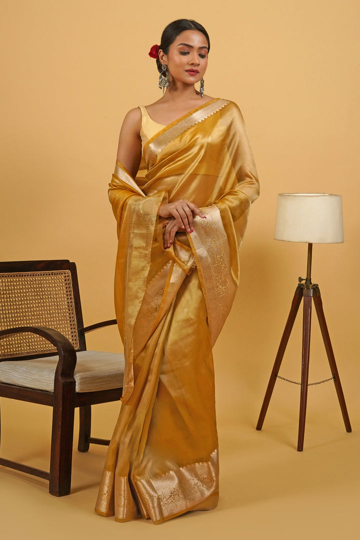 Kanika Mustard Banarasi Tissue Saree