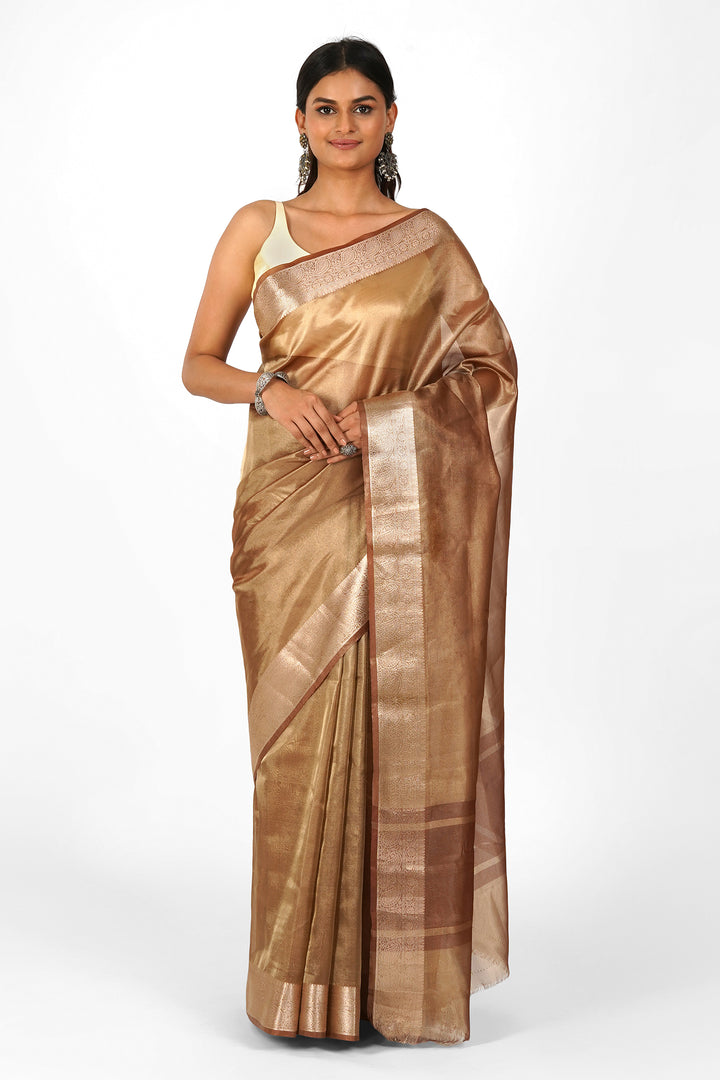 Sadhna Brown Banarasi Tissue Saree