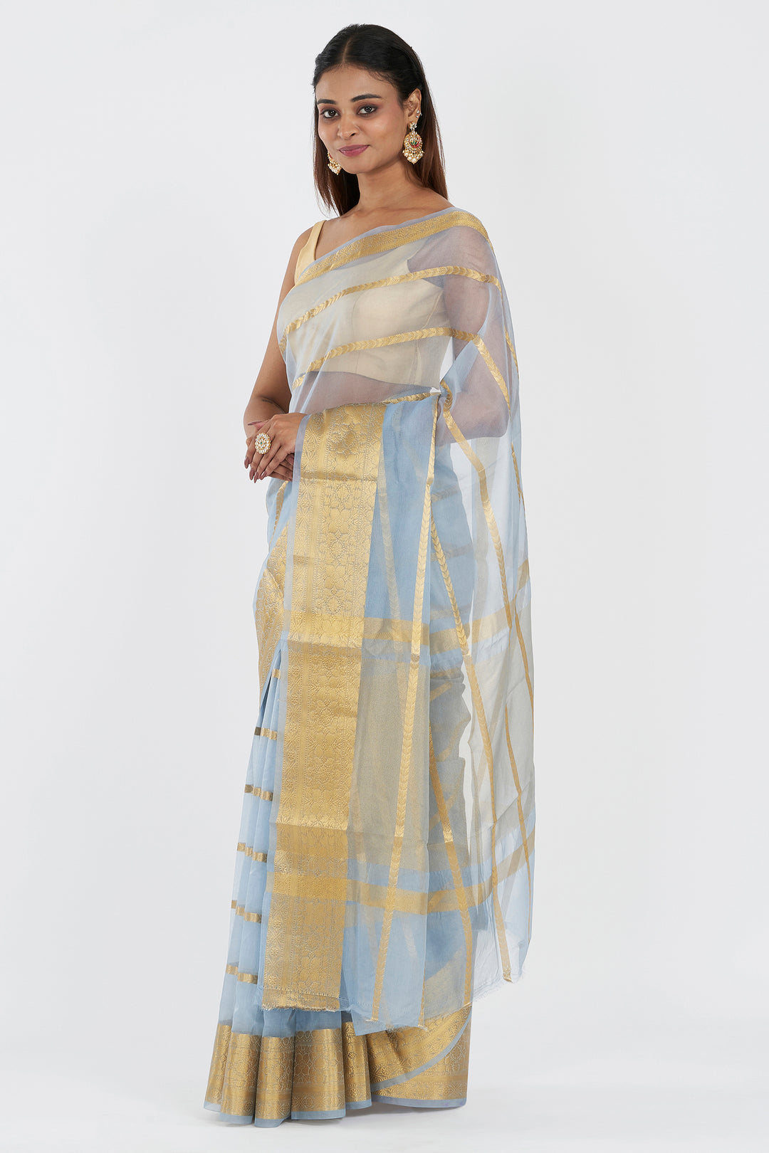 Teejh Manikarn Powder Blue Banarasi Semi Georgette Silk Saree