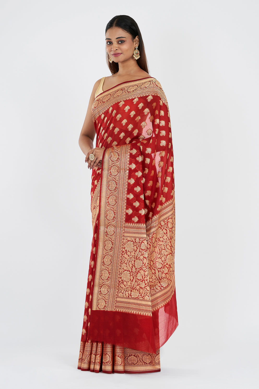 Teejh Dwara Red Banarasi Chiffon Silk Saree