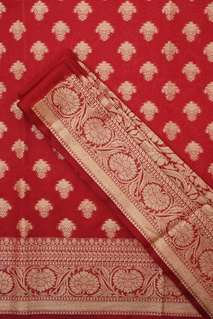Teejh Dwara Red Banarasi Chiffon Silk Saree