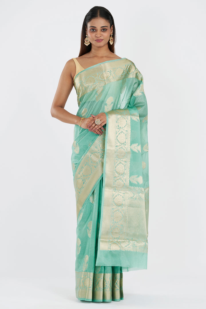 Teejh Sivala Sea Green Banarasi Semi Chiffon Warm Silk Saree