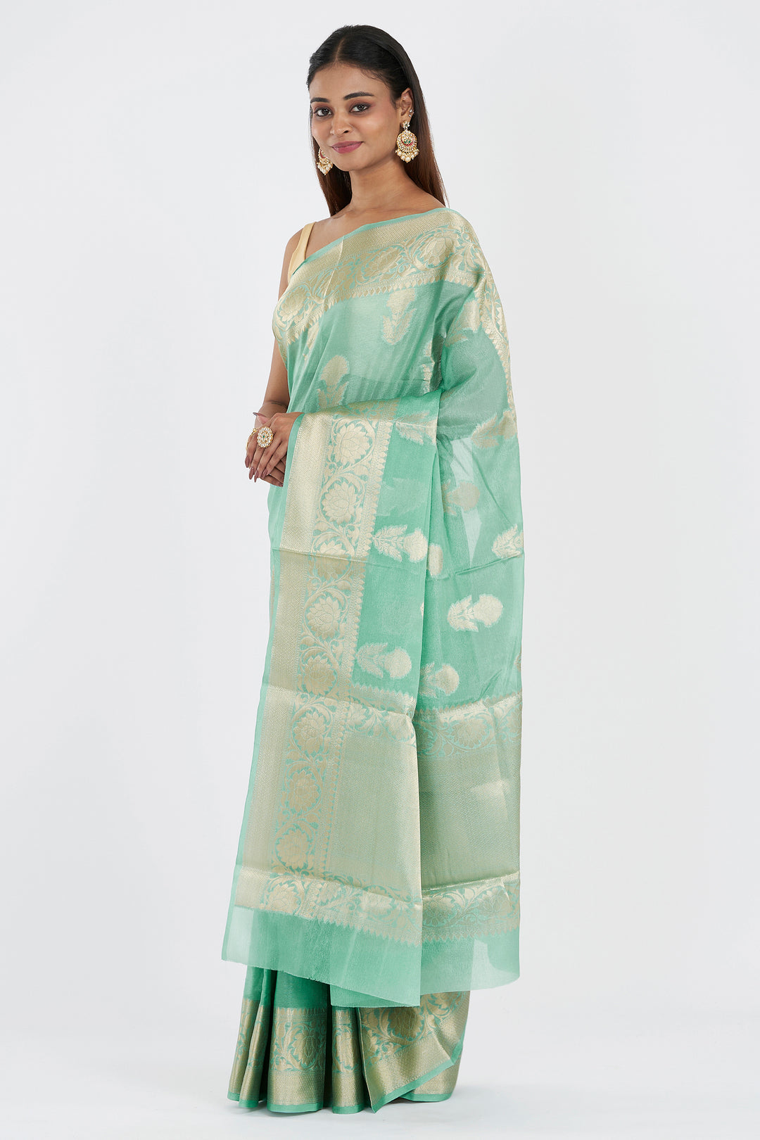 Teejh Sivala Sea Green Banarasi Semi Chiffon Warm Silk Saree