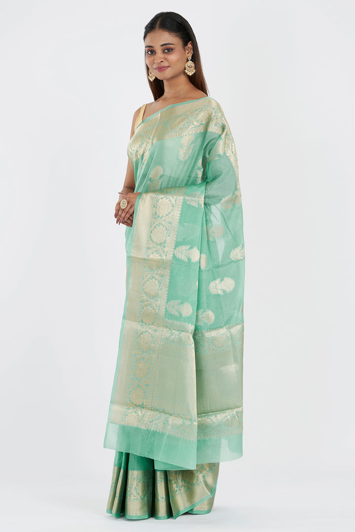 Teejh Sivala Sea Green Banarasi Semi Chiffon Warm Silk Saree