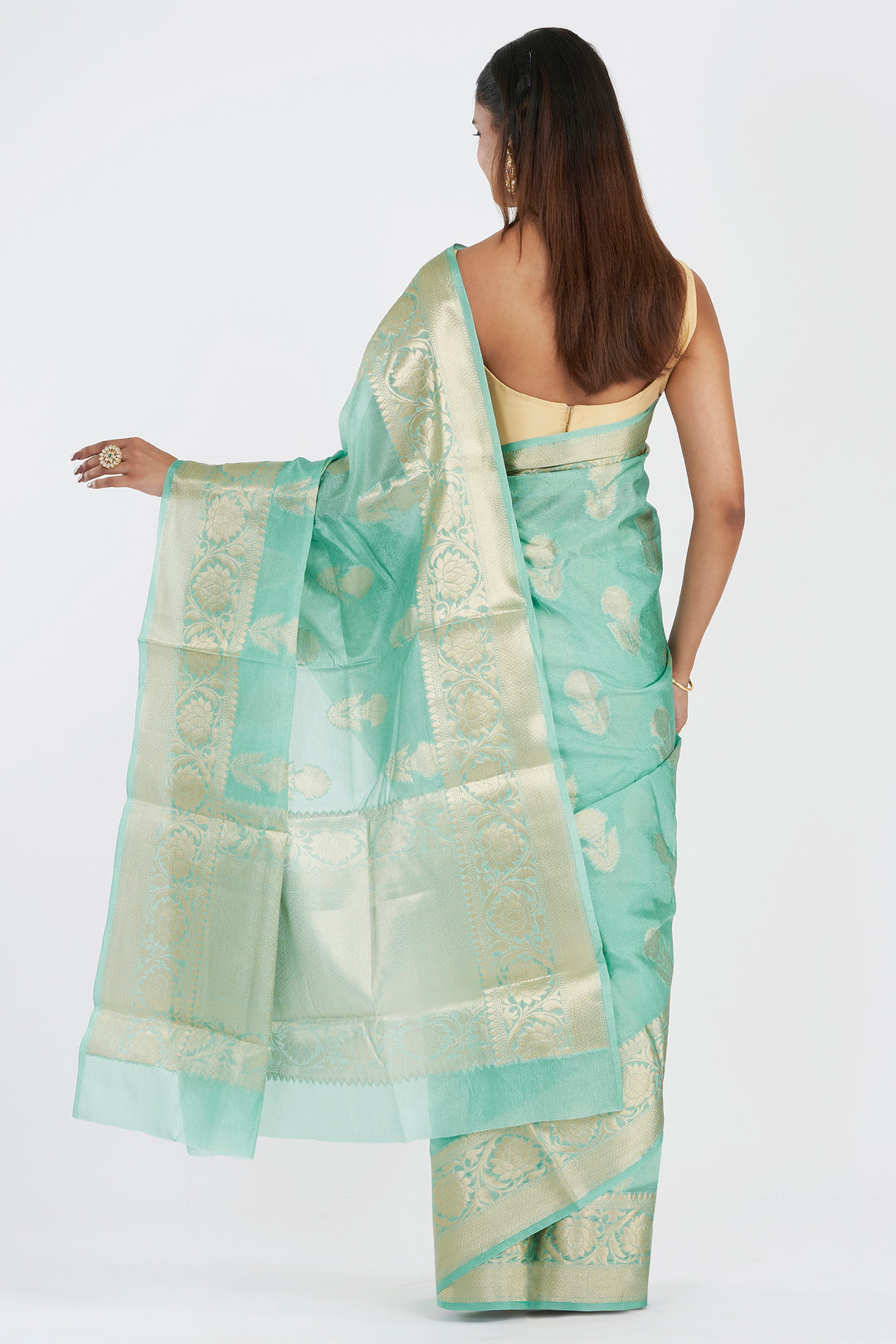 Teejh Sivala Sea Green Banarasi Semi Chiffon Warm Silk Saree