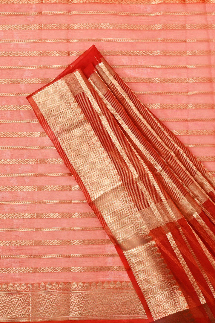 Teejh Kashi Bright Red Organza Lining Saree
