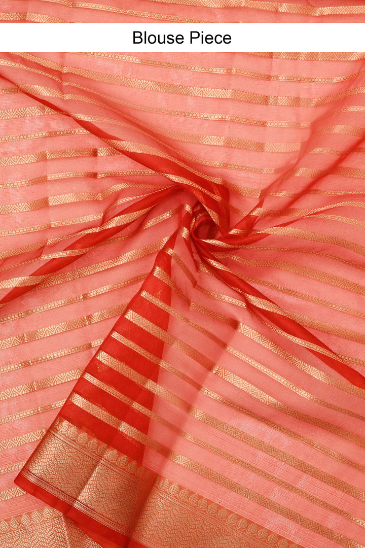 Teejh Kashi Bright Red Organza Lining Saree