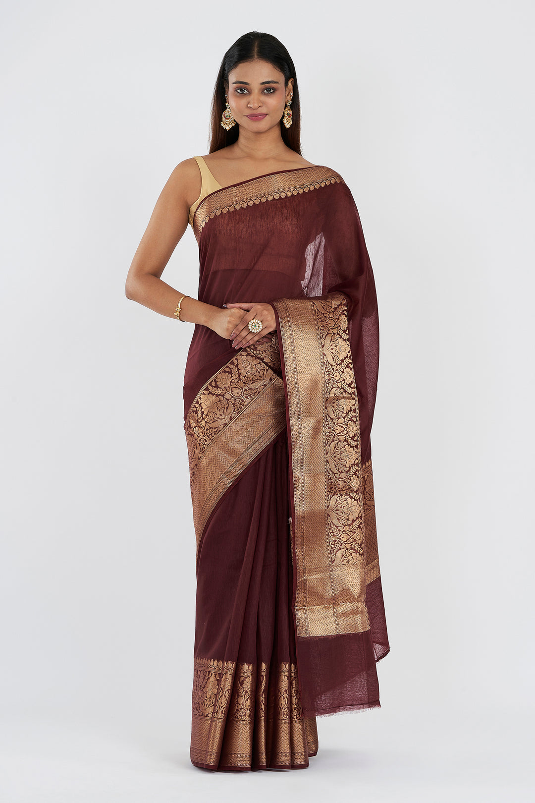 Teejh Darbhanga Maroon Banarasi Silk Linen Saree