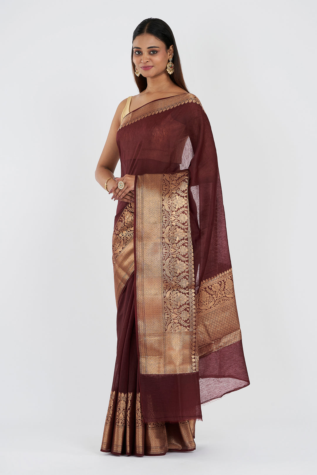 Teejh Darbhanga Maroon Banarasi Silk Linen Saree