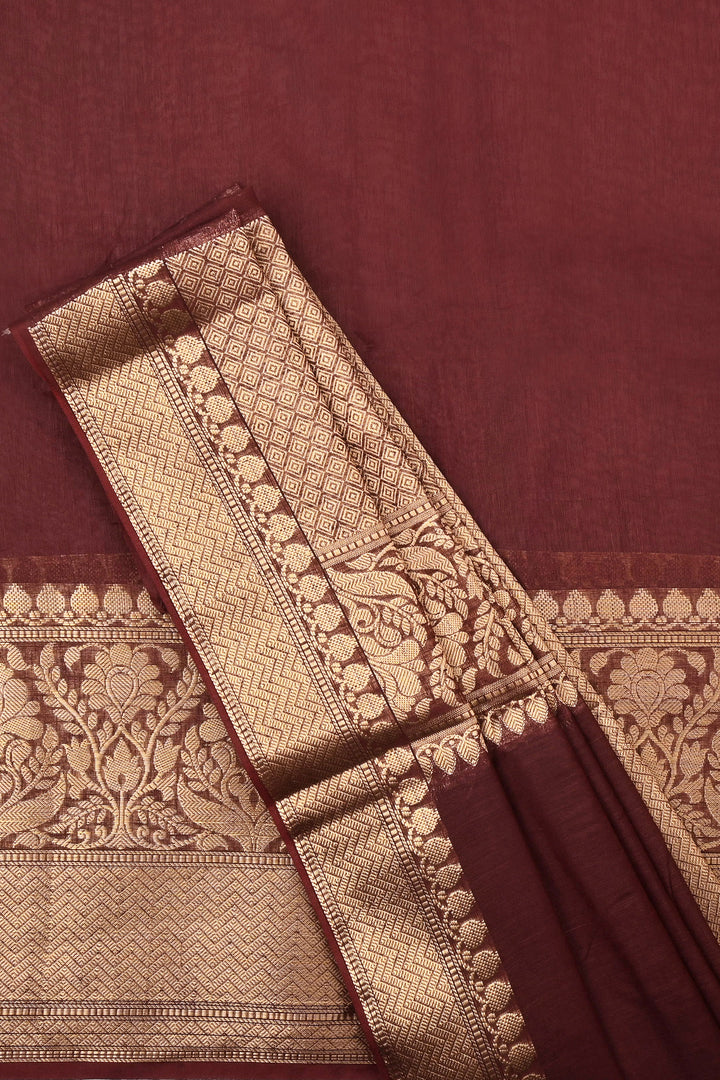 Teejh Darbhanga Maroon Banarasi Silk Linen Saree
