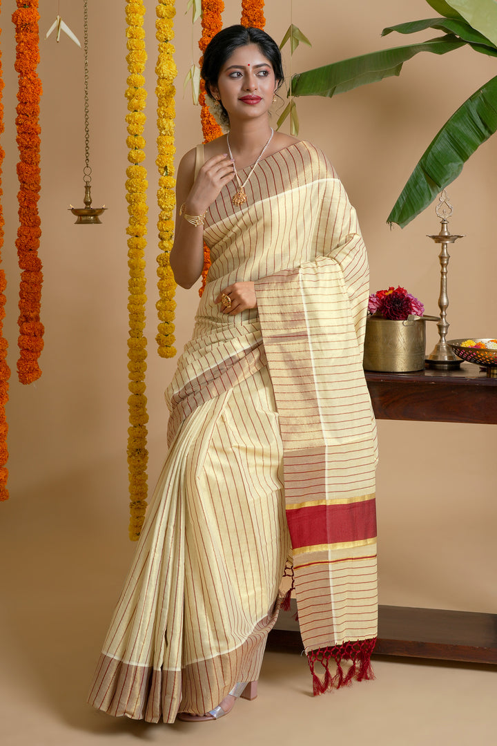 Teejh Bharathpuzha Kerala Tissue Maroon Saree