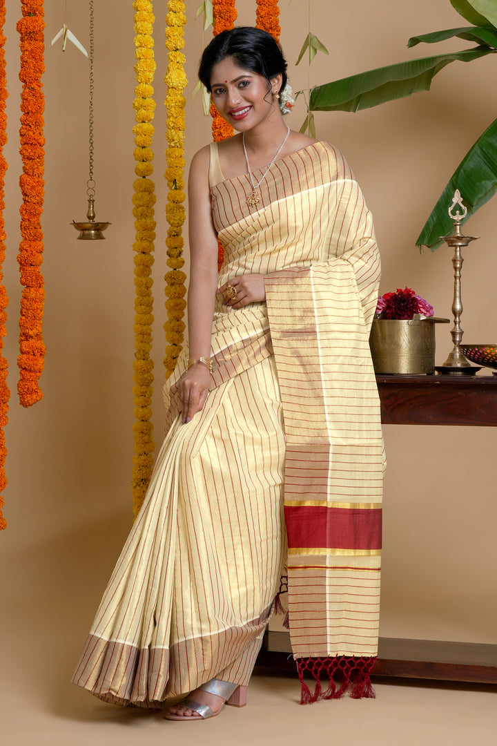 Teejh Bharathpuzha Kerala Tissue Maroon Saree