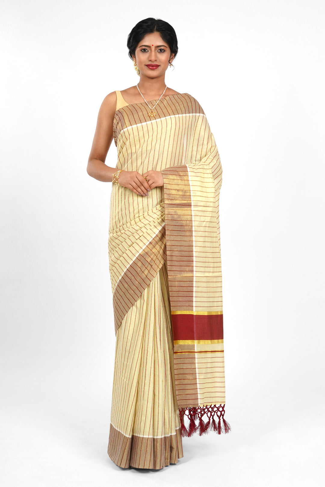 Teejh Bharathpuzha Kerala Tissue Maroon Saree