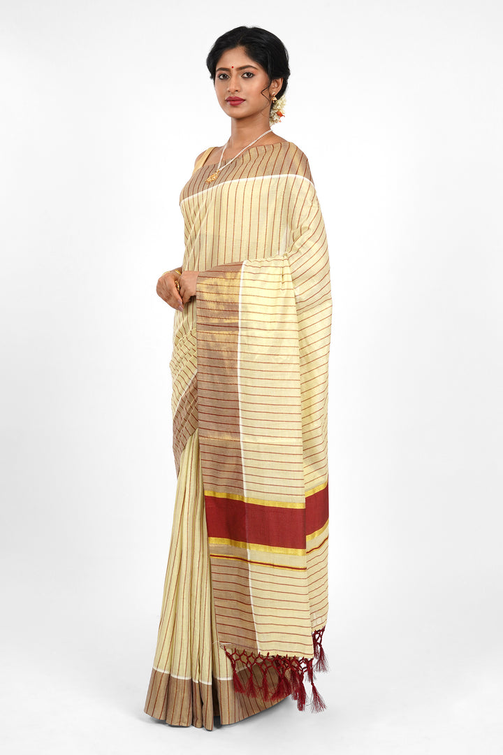 Teejh Bharathpuzha Kerala Tissue Maroon Saree