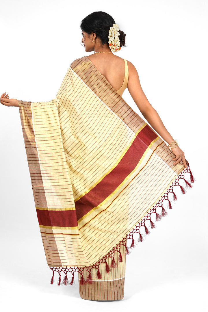Teejh Bharathpuzha Kerala Tissue Maroon Saree