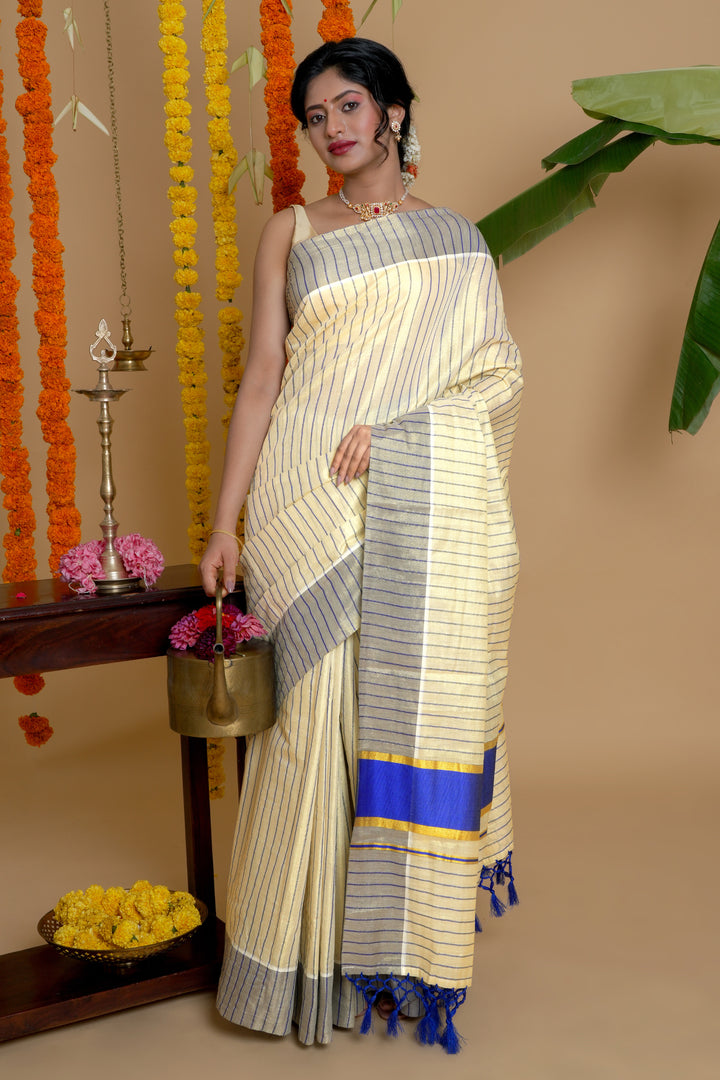 Teejh Neyyar Kerala Tissue Royal blue Saree