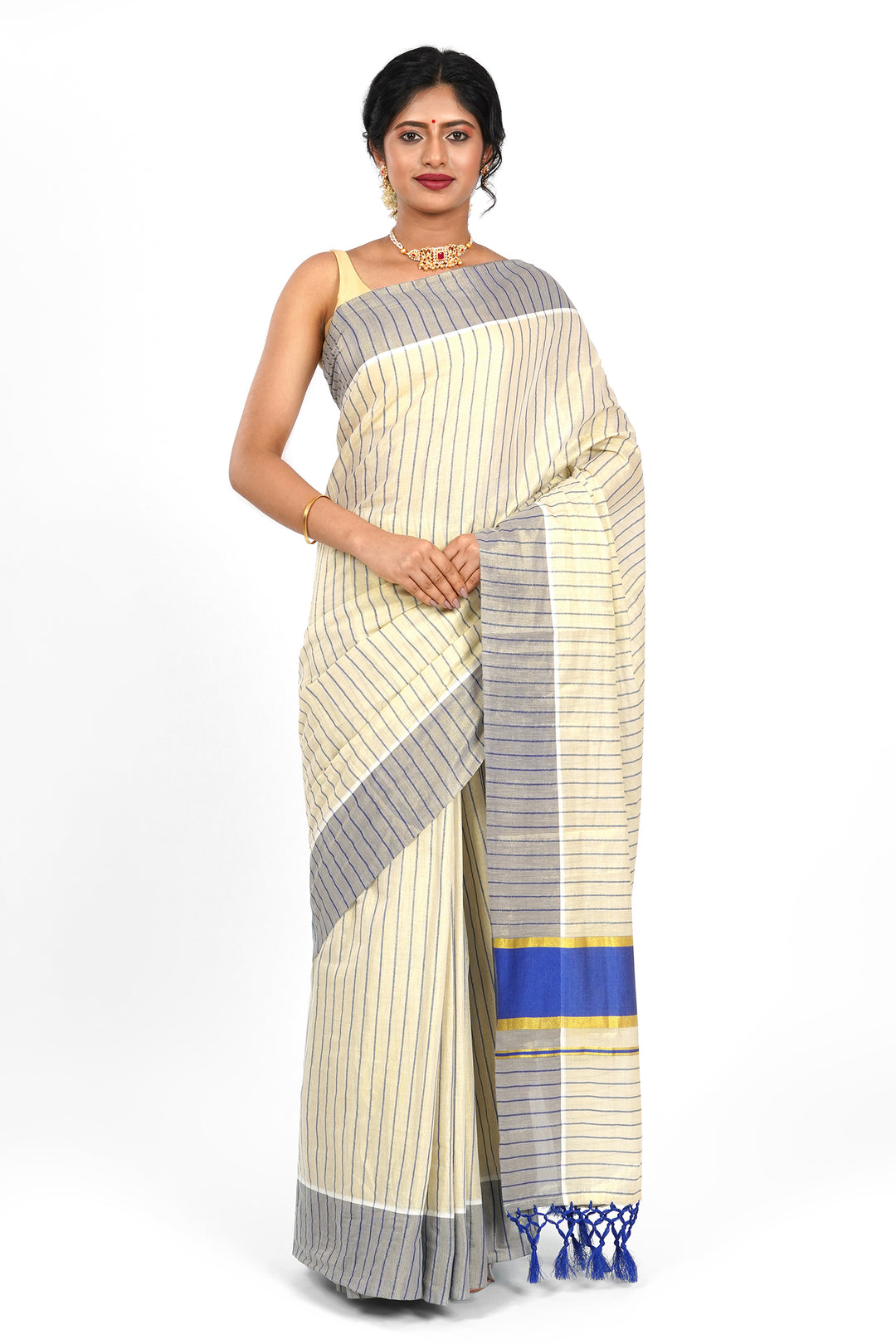 Teejh Neyyar Kerala Tissue Royal blue Saree