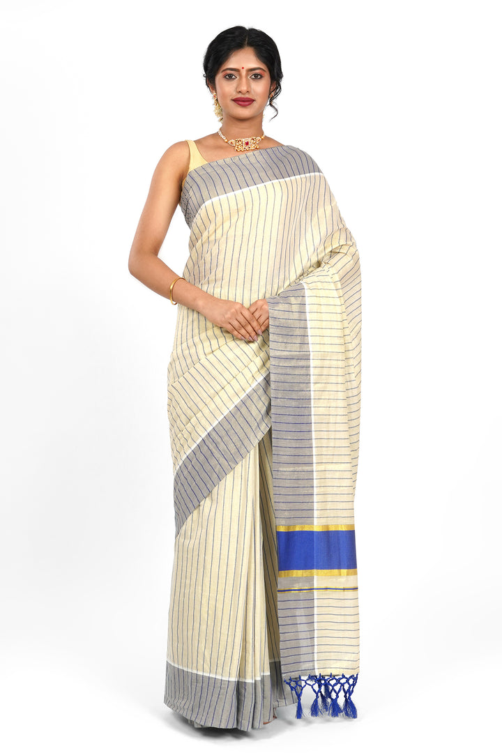 Teejh Neyyar Kerala Tissue Royal blue Saree
