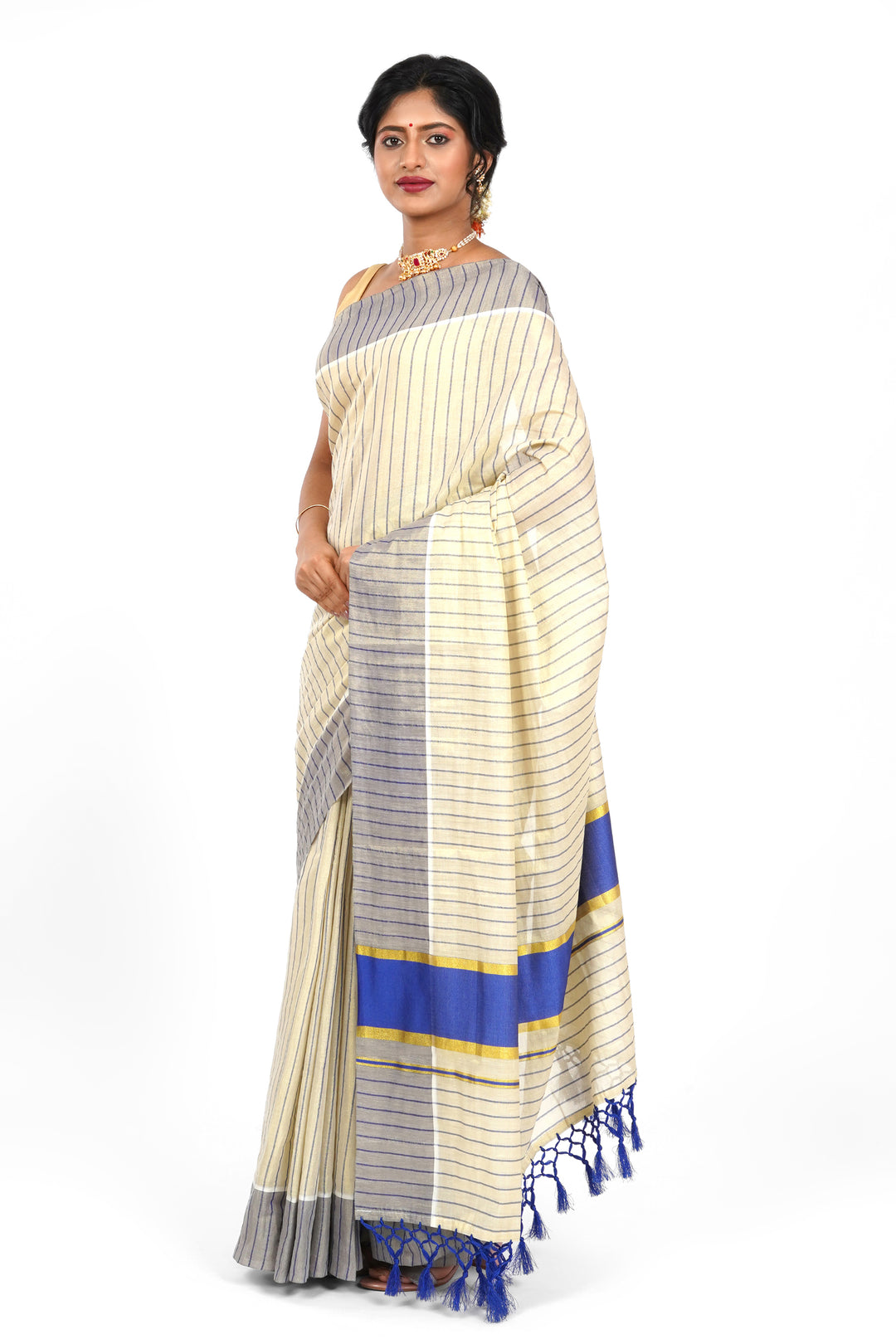Teejh Neyyar Kerala Tissue Royal blue Saree