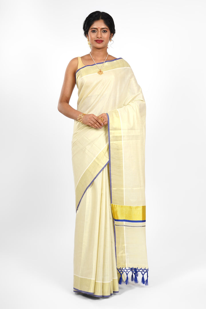 Teejh Manimala Kerala Tissue Royal blue Saree
